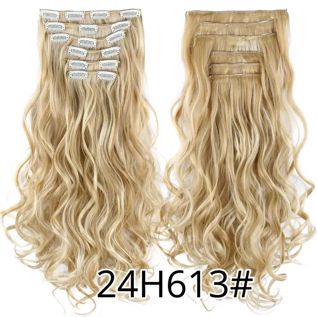 Synthetic 6H/613# Clip In On Hair Extensions 6Pcs/Set 16 Clips Hair Extension Full Head 55Cm Straight Synthetic Fiber Hairpieces P4/613