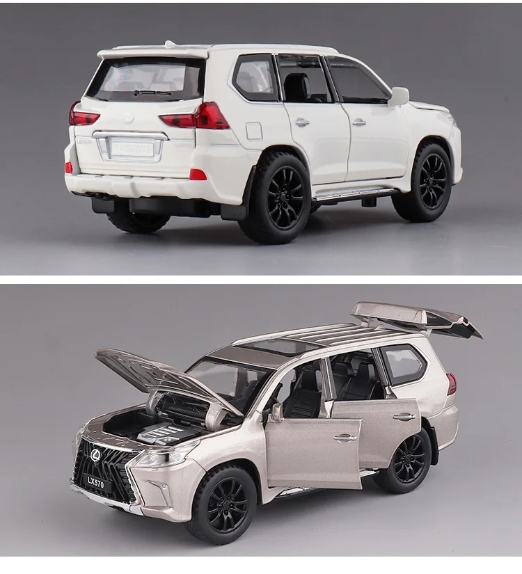 1:32 Lexus LX570 Alloy Pull Back Car Model Diecast Metal Toy Vehicles With Sound Light 6 Open Doors For Kids