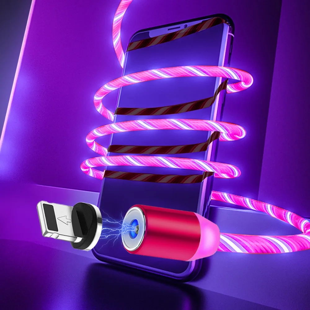 Светящееся освещение потока Магнитный usb-кабель для iPhone XR X 7 8 Micro type C зарядное устройство Быстрая зарядка магнит зарядка USB-C type-C
