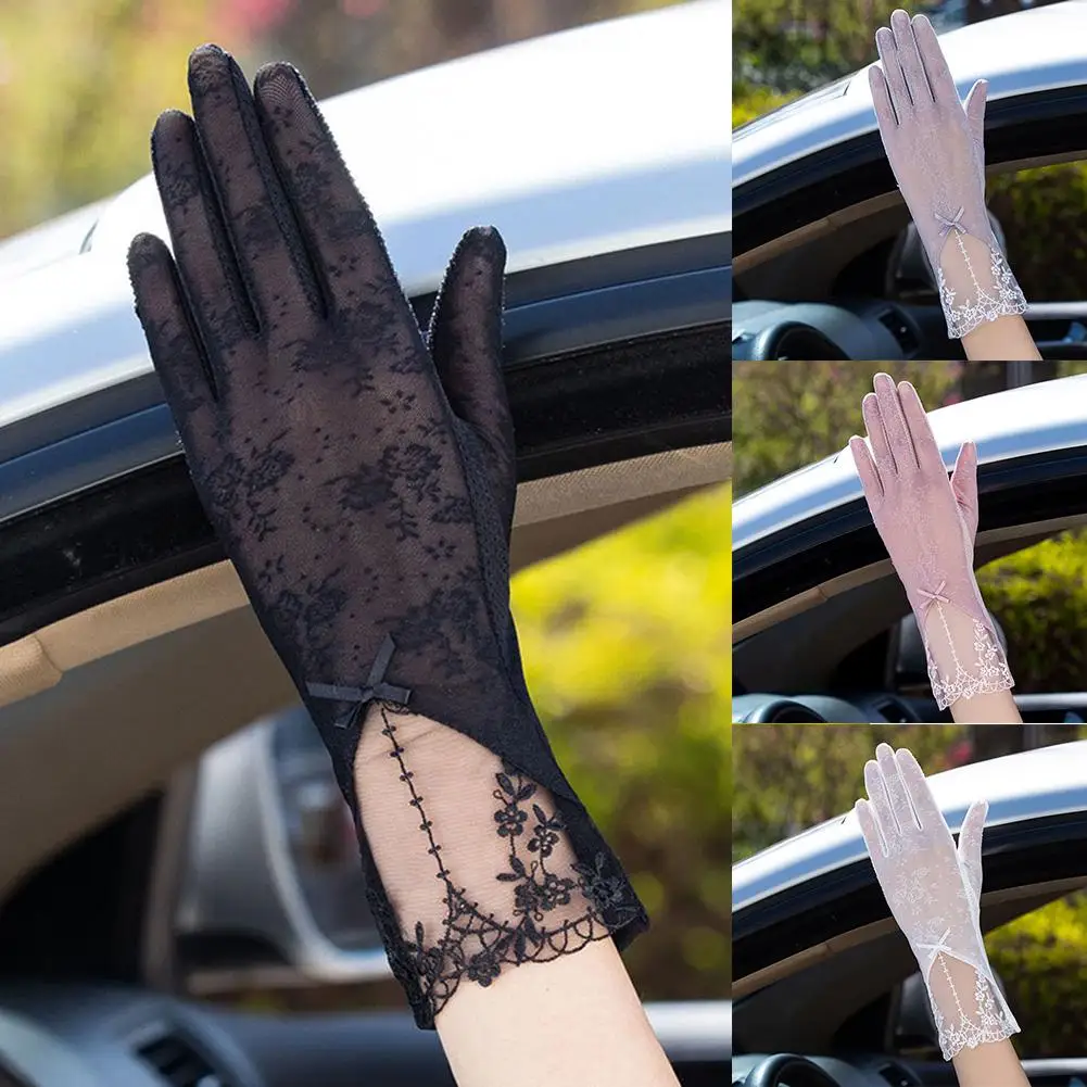 Женские прозрачные кружевные тонкие Нескользящие перчатки с защитой от УФ для