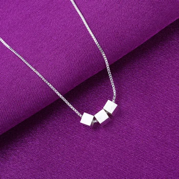 

925 Sterling Silver Jewelry Box Chain Square Pendent Choker Necklaces for Women Wedding Girls Statement Jewelry kolye dz749
