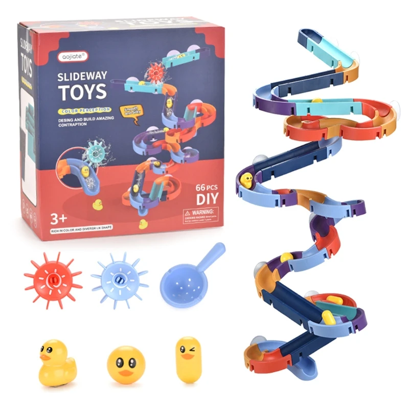 Bathtub Toy Water Slide DIY Track Block Interactive Water Playing Set with Strong Suction Cup Fixed Infant Baby H055