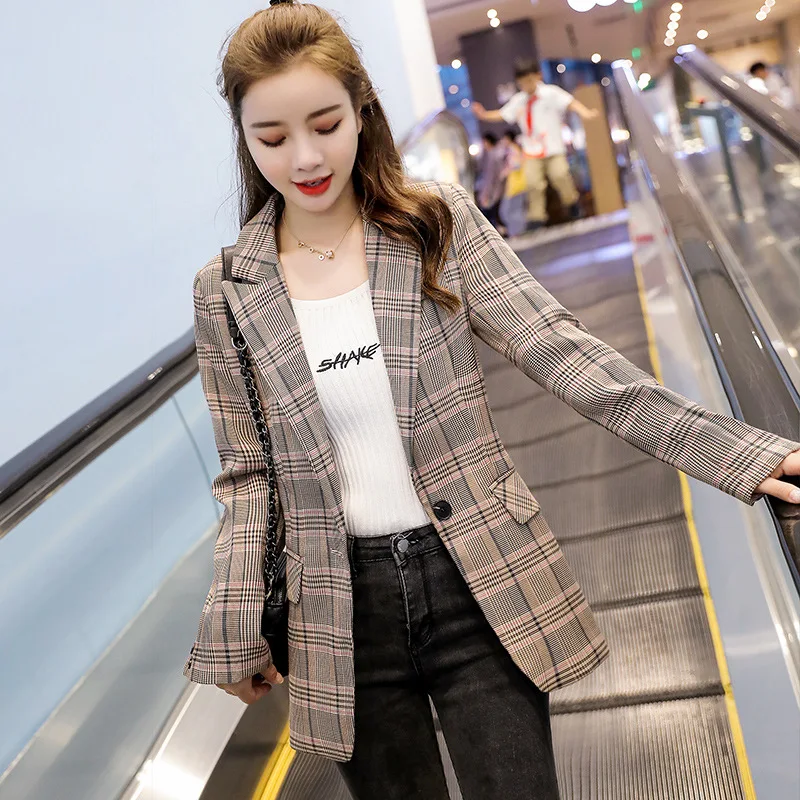 

Plaid Small Suit Women's Korean-style 2019 Autumn New Style Ol Elegant Casual Short Coat Retro British Style Suit