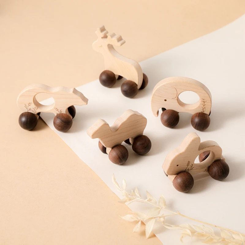 Baby Wood Toy Animal Cartoon Car Child Montessori Educational Wooden Blocks Stacking Toys Game Maple Teethers Kids