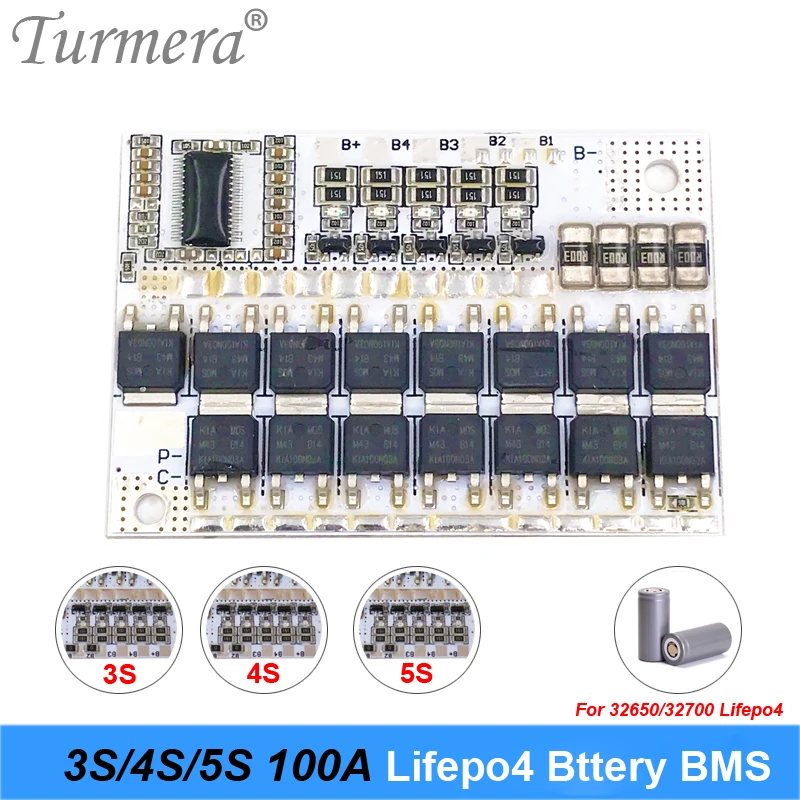 Turmera 3S 4S 5S 100A BMS for 32650 32700 Lifepo4 Battery Protection Board with Balance Module for 10.8V 14.4V 18V Screwdriver Battery for Electric Boat Uninterrupted Power Supply 12V Car Battery 01