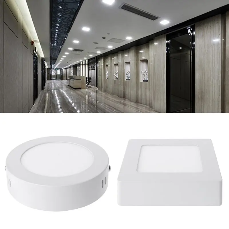 LED Panel Light 6W AC90-265V No Drill Mount Indoor Lighting Round Square Surface Ceiling Lamp For Home Office Hotel