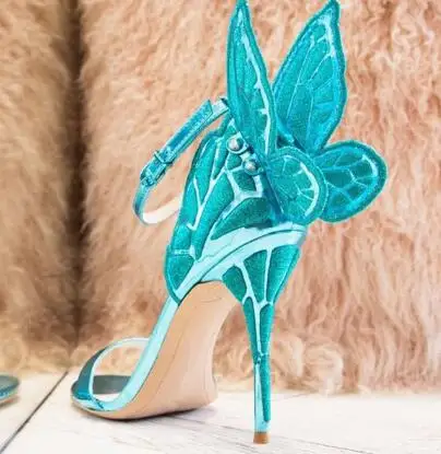 Sexy Female Butterfly Wing Women Party High Heels Sandals Thin Heeled Wedding Pumps Party Shoes Gladiator T-stage Show Sandalias 