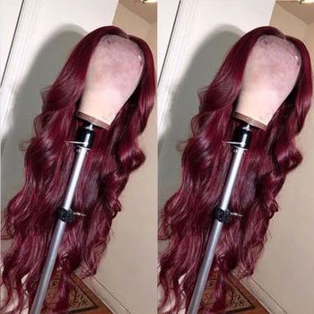 

Burgundy Body wave Lace Front Synthetic Wigs For Black Women Natural Long Wavy African American Red Colors Cosplay Wig