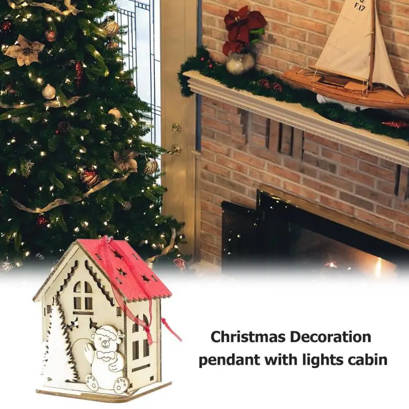 Деревянная Рождественская подвеска в форме дома в виде мультяшных подвесок с подвеской, светильник, Рождественская елка, окно, стол, праздничное украшение