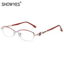 Роскошные женские полуоправы очки для чтения Анти-усталость красный сплав рамка очки лупа дальнозоркость солнцезащитные очки без оправы 595
