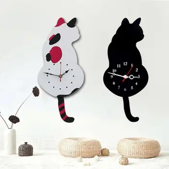 

Wagging Tail Cat Design Wall Clock Kids Bedroom Wall Decoration Unique Gift Creative Cartoon Mute Silent Movement DIY Clock