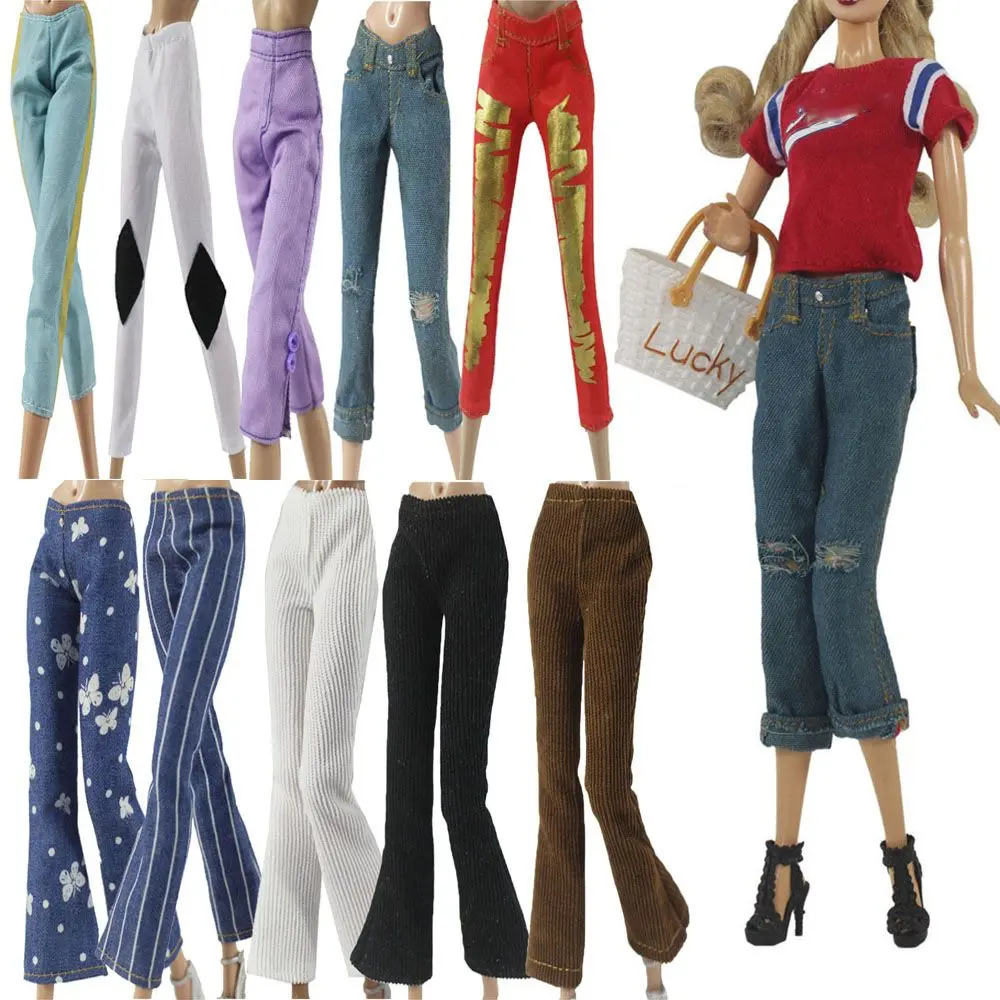 Multi-styles 11.5" Floral Jeans 1/6 BJD Dolls Leather Pants Dolls Trousers Casual Wears Fashion Kids Toys Clothes Accessories