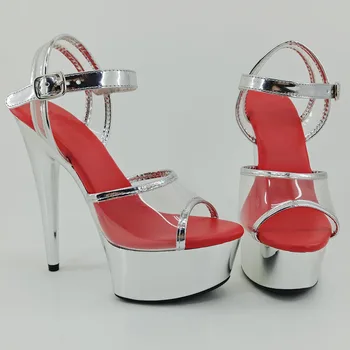 

Leecabe 15CM/6Inch Shinny Silver Women's Platform Sandals party High Heels Shoes Pole Dancing Shoes