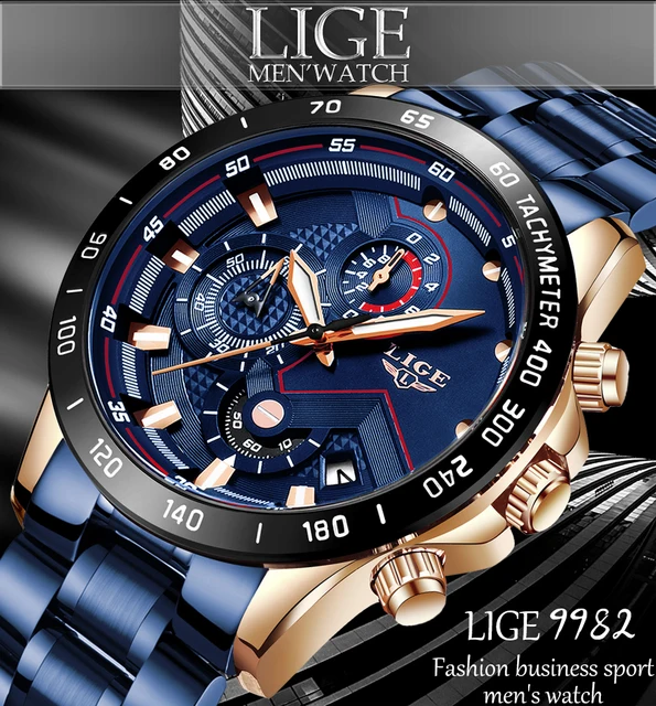 Reloj Hombre Lujo LIGE 9982 Cronógrafo Original Movimiento Japonés LIGE