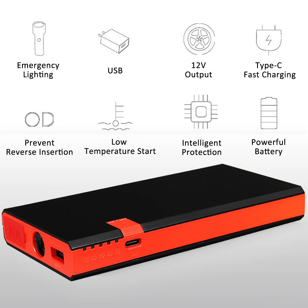20000mah USB Jump Starter Car jump Starter Power Bank 12V 600A Car Auto Emergency Booster Battery Fast-charging