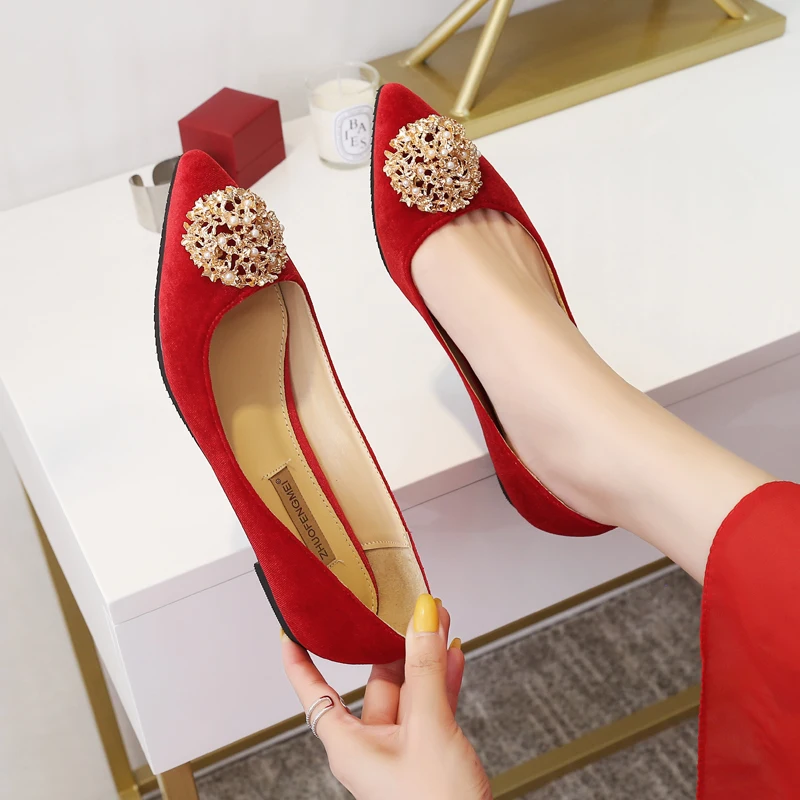 

Shoes Woman 2020 Shallow Mouth All-Match Female Footwear Pointed Toe New Winter Comfortable Wedding Dress PU Basic Velvet