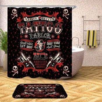 

Punk Tattoo 3d Bath Curtains Waterproof Polyester Fabric Washable Bathroom Shower Curtain Screen with Hooks