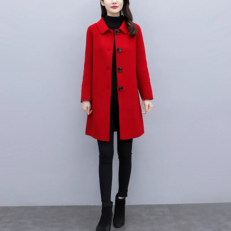 

Woolen Coat Women's Mid-Length 2020 New Autumn and Winter Doll Collar Korean Style Slim Fit Slimming Versatile Woolen Coat