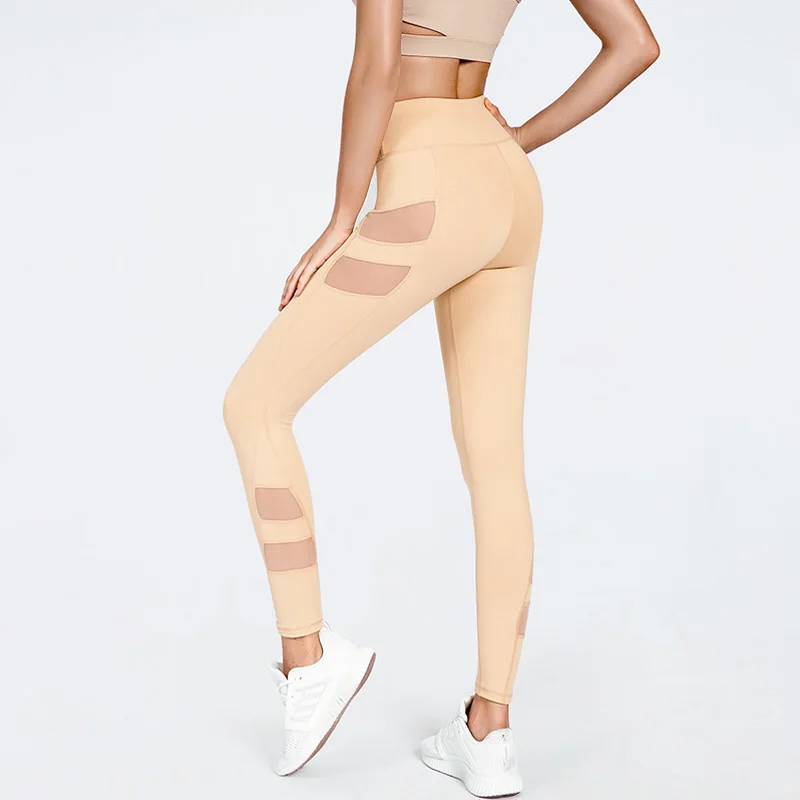 Yoga Pants Ladies Seamless Sports High Waist Tight Yoga Pants Fitness Abdominal Sports Leggings Mesh Gauze Stitching Yoga Pants