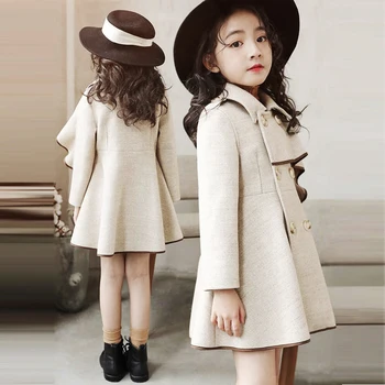 

Girls Fashion Slim Solid Color Plus Velvet Thick Long Woolen Coat Jacket