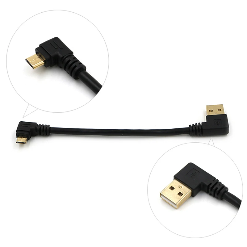 15 см позолоченный USB 2,0 зарядный кабель правый угол USB в левый угол мужской 90 градусов синхронизации данных Микро зарядный кабель карта