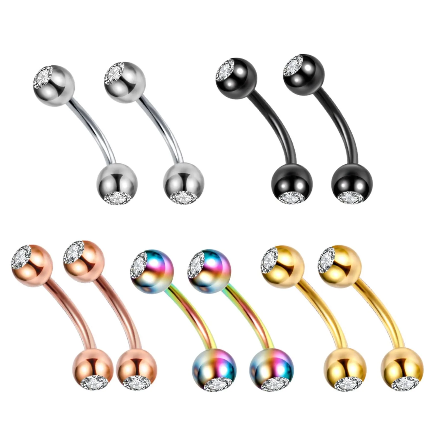 2pc Stainless Steel Crystal Eyebrow Piercing Lot Tongue Piercing Gem