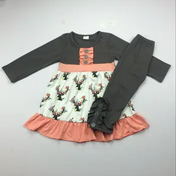 

hot sell baby girl long sleeve fashion suits with Deer printing kids wearing clothing