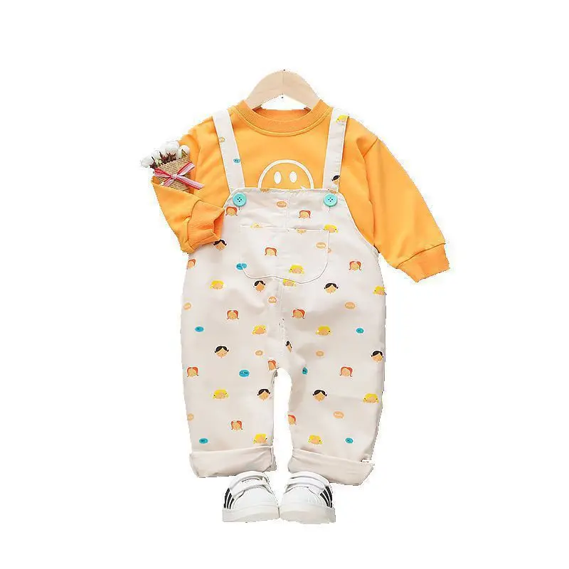 

2020 New Spring Children Clothes Baby Boy Girls Print T Shirt Overalls 2Pcs/sets Kids Infant Clothing Toddler Casual Sportswear