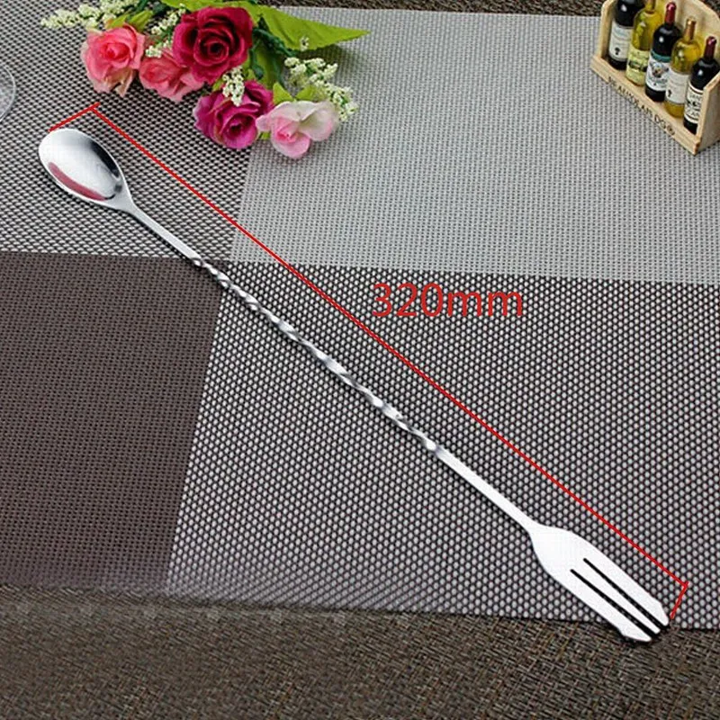ABUI-5 PCS Double Head Stainless Steel Bar Cocktail Shaker Mixing Spoon with Fork