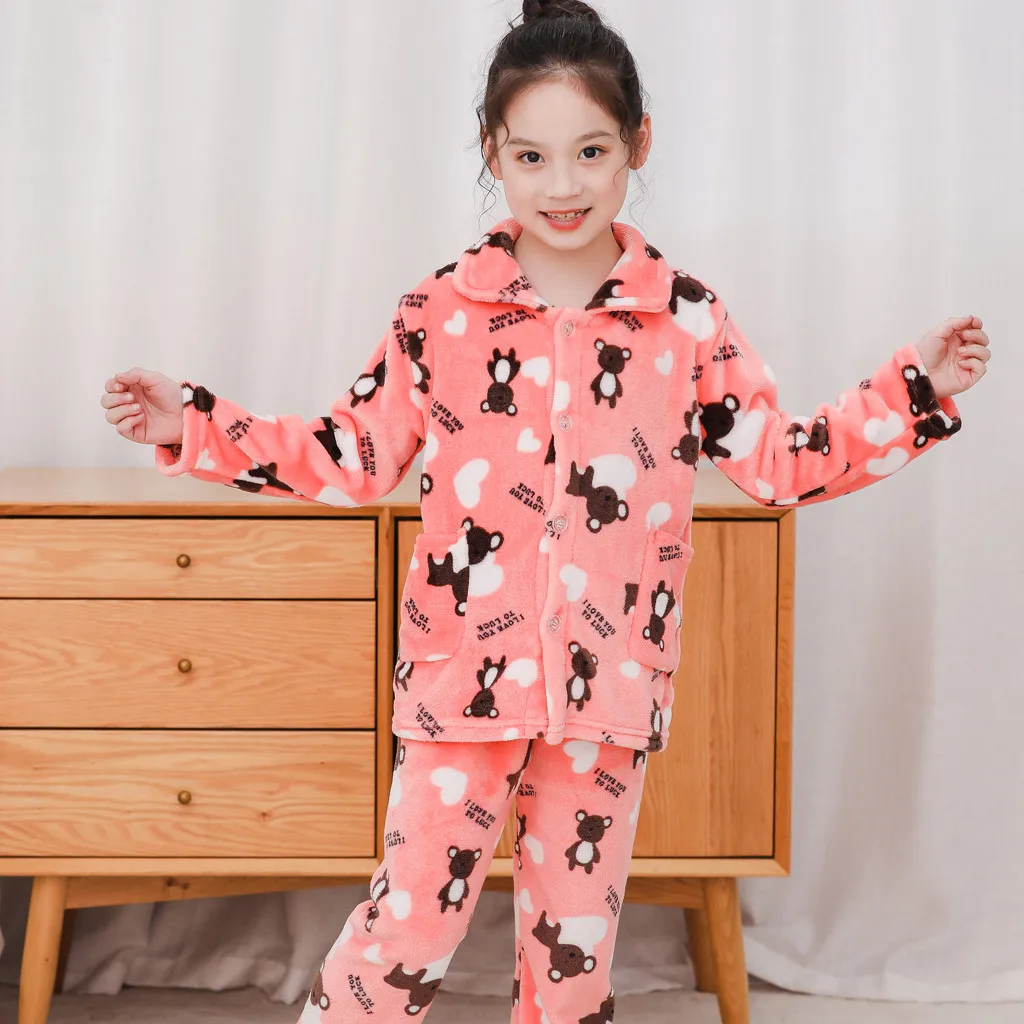 Теплые пижамные комплекты с длинными рукавами для маленьких мальчиков и девочек; детская зимняя фланелевая мягкая модная одежда для сна с рисунком для мальчиков и девочек