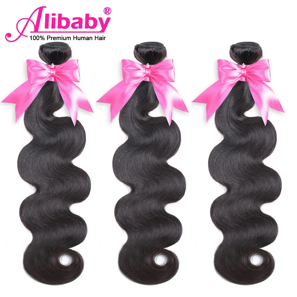 Alibaby пряди с фронтальной объемная волна NaturalColor Реми волос BodyWave с закрытием пряди человеческих волос девственницы перуанский