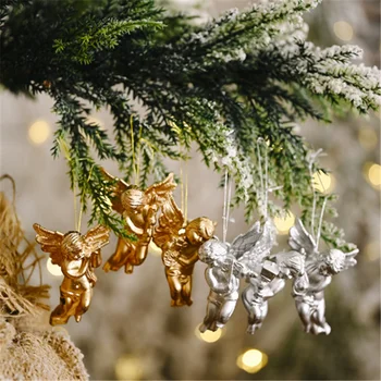 

Christmas Decoration Gold and Silver Angel Doll Pendant 6pc/set Navidad Christmas Tree Decoration Pendant 2021 Natale Noel