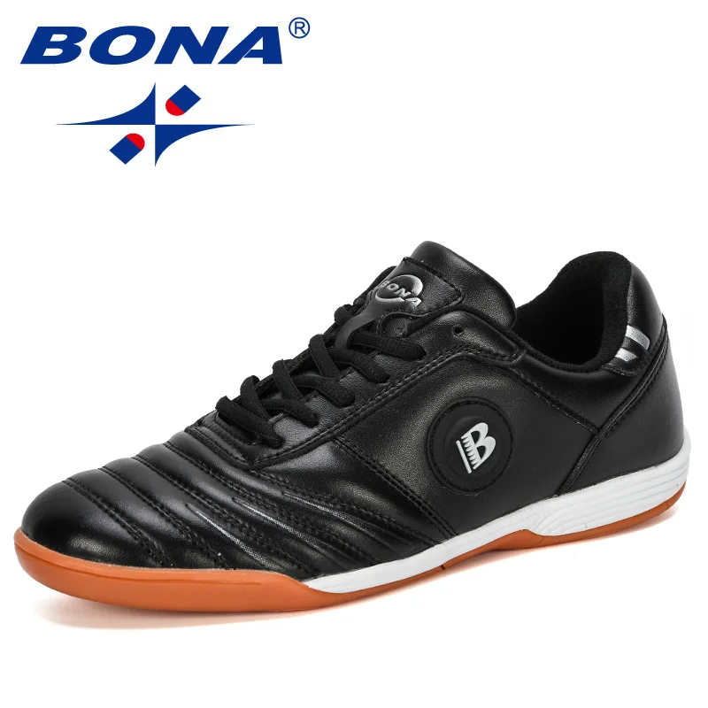 Black silver gray BONA новые дизайнерские мужские уличные футбольные бутсы кожаные футбольные бутсы мужские тренировочные спортивные кроссовки Мужская удобная обувь - Цвет: Black silver gray