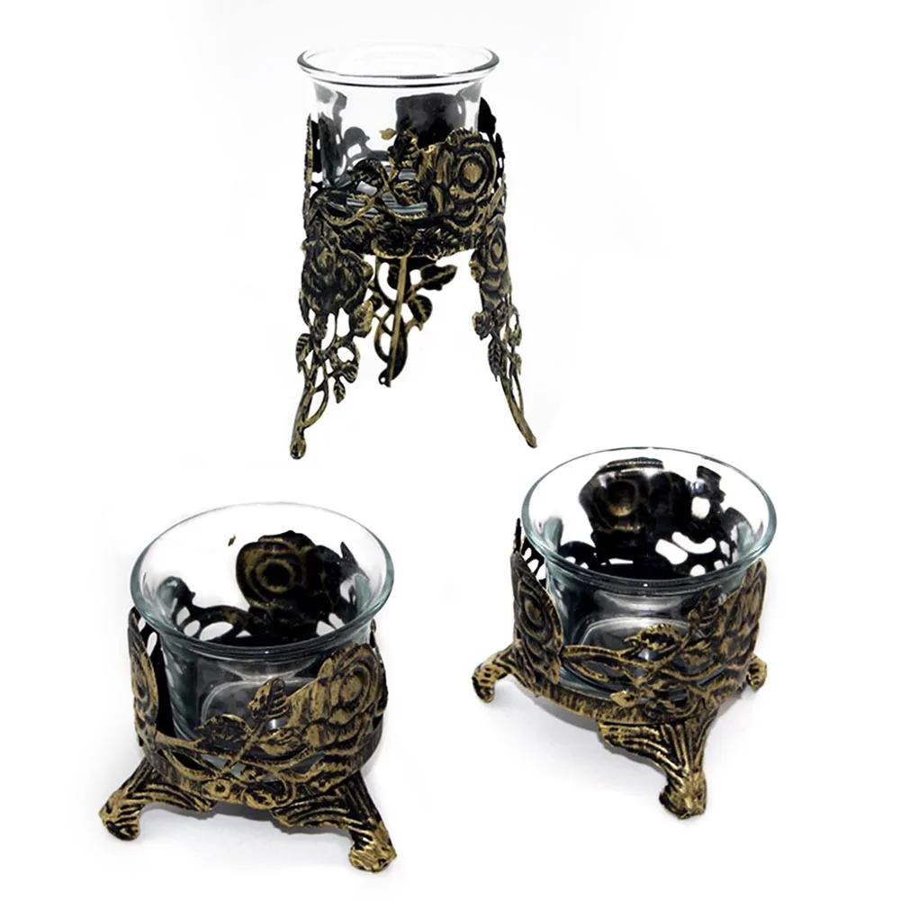 Резной узор Подсвечник праздник со стеклянной домашней декоративной ретро-бар вечерние атмосферные выдолбленные ужин