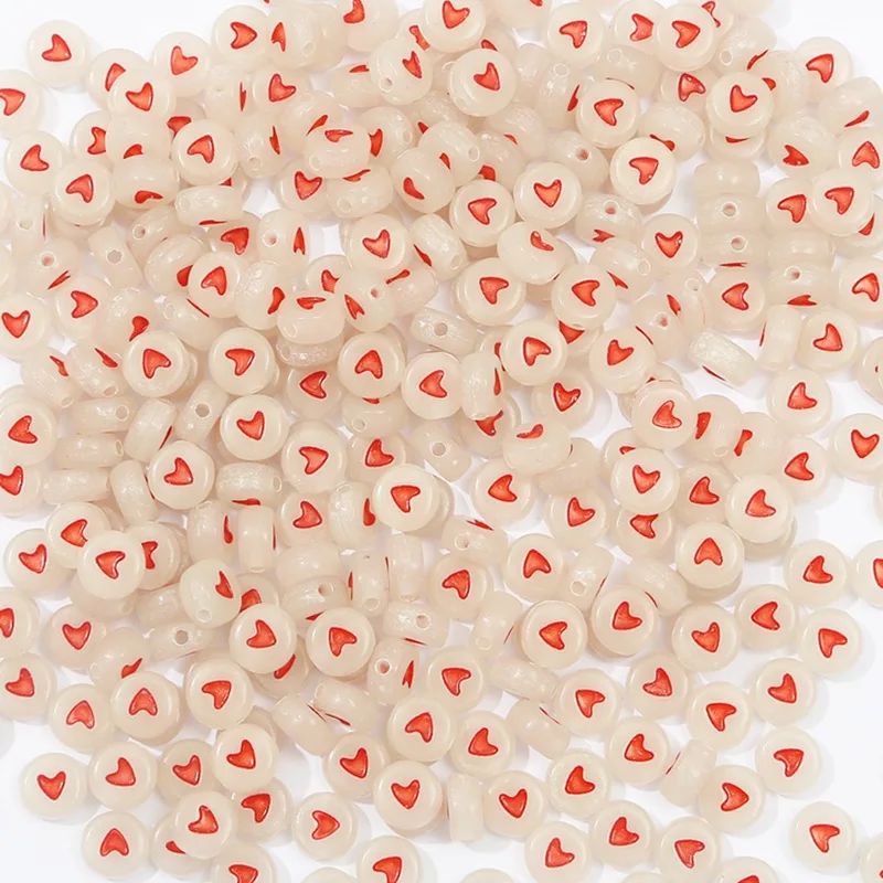 100pcsDIY Beaded Material Early Education Acrylic Stars Peach Heart Letters Luminous Flat Beads 7 BSD386-01RD