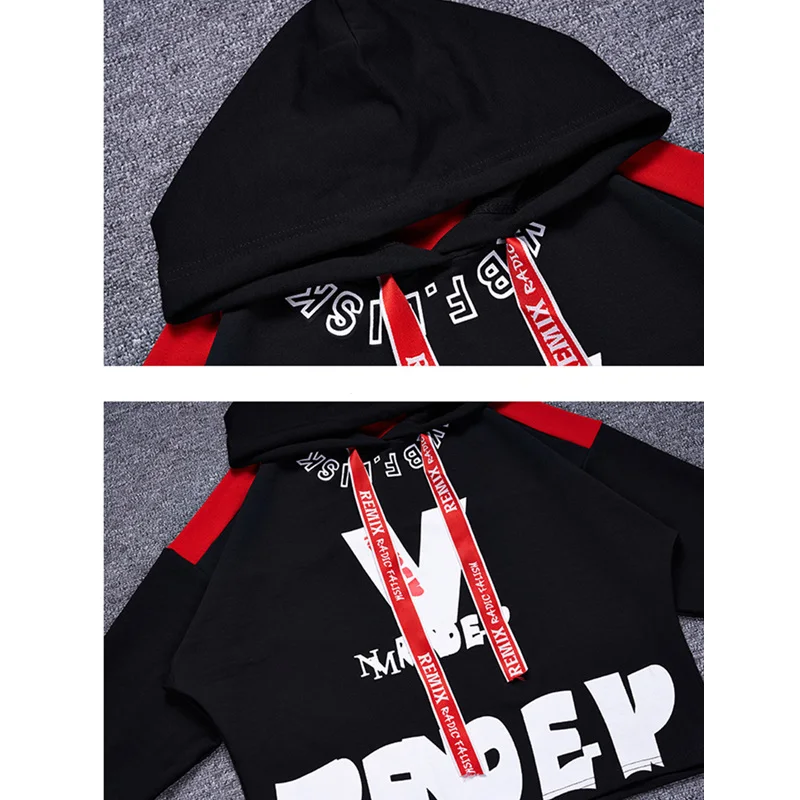 2 Pieces Big Boys clothing set cotton Fashion Letter Long sleeves Hoodies+ Haren Pants Black outfits For 6 8 10 12 14 Years