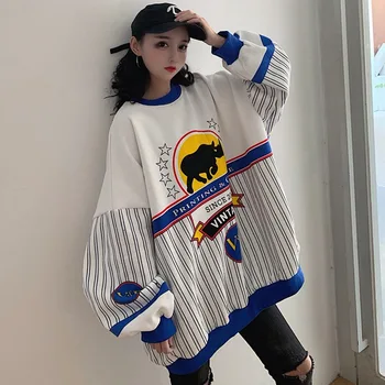 

Spring 2020 New Bf Yuansufeng Mid Length Top Loose Stripe Super Fire Cec Long Sleeve Bodyguard Women's Fashion Ins