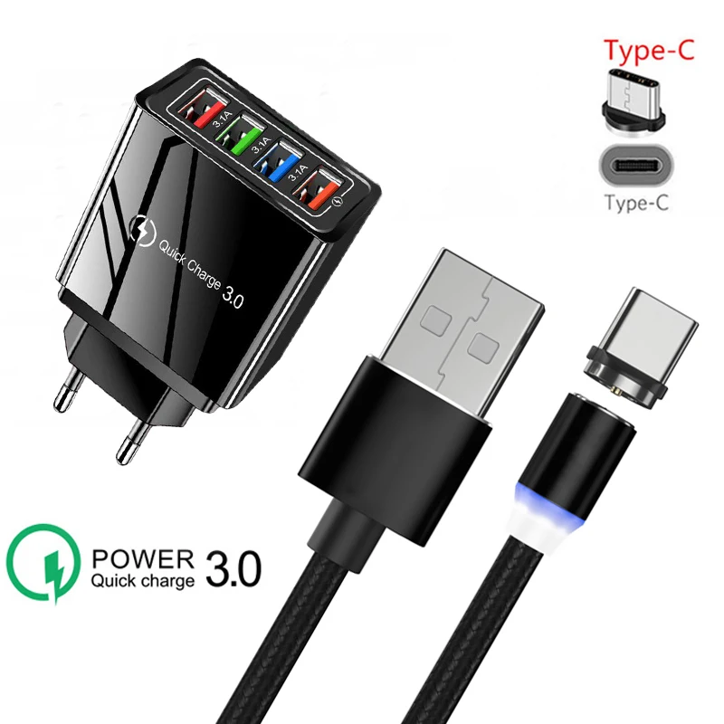 Быстрая зарядка 3 0 4 USB порта EU вилка зарядное устройство для телефона Micro Type c