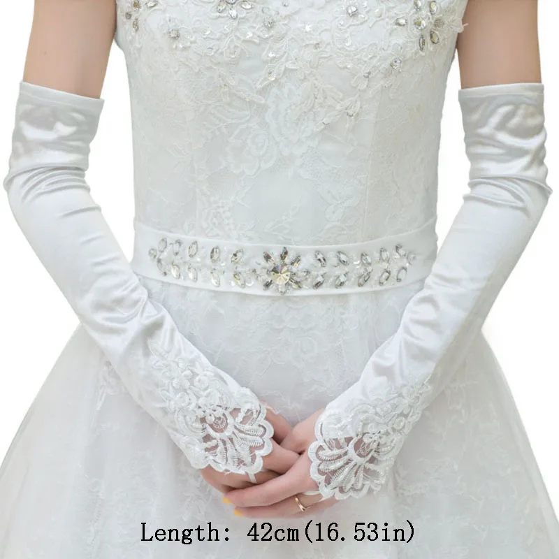 

Women Wedding Gloves Floral Applique Faux Pearl Beaded Bridal Prom Mittens
