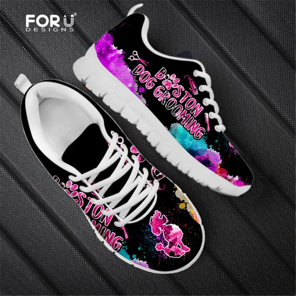

FORUDESIGNS Shoes Women Flats 2021 Dog Groomer Love Art Design Casual Sneakers for Female Air Mesh Comfortable Ladies Footwear