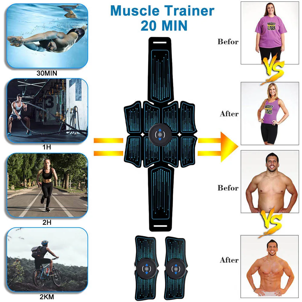 ABS тренажер беспроводной стимулятор мышц живота EMS умный фитнес-тренинг Электрический массажер для тела пояс для похудения инструменты для тренажерного зала