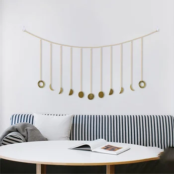 

Moon Phase Garland with Chains Gold Shining Phase Hanging Photo Display Banner Home Office Wall Art Decor