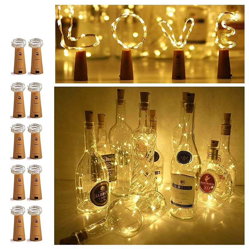 20 LED Bottle Cork String Lights Wine Bottle Fairy Mini Copper Wire, Battery Operated Starry lights for DIY Christmas Wedding Pa