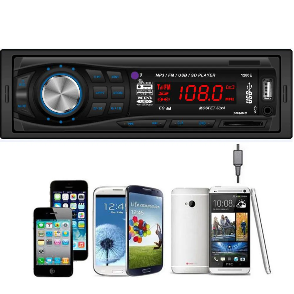 Франшиза высокое качество автомобильный стереоплеер 1280 MP3 50 Вт* 4 в тире автомобиля аудио стерео головное устройство MP3/USB/SD/AUX/FM