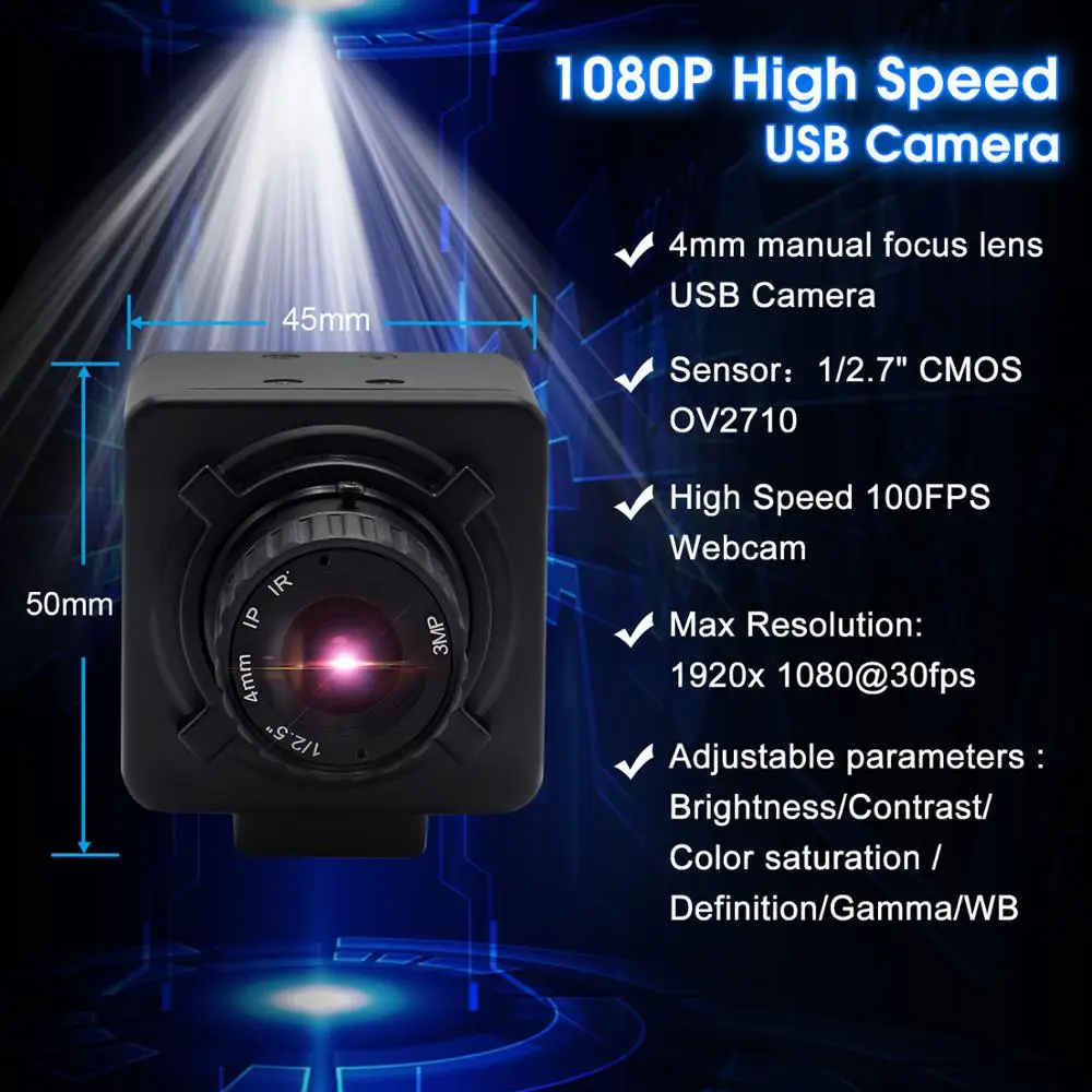 Промышленная 1080P hd 30fps /60fps/120fps Высокоскоростная Cmos ov 2710 4 мм объектив с ручной
