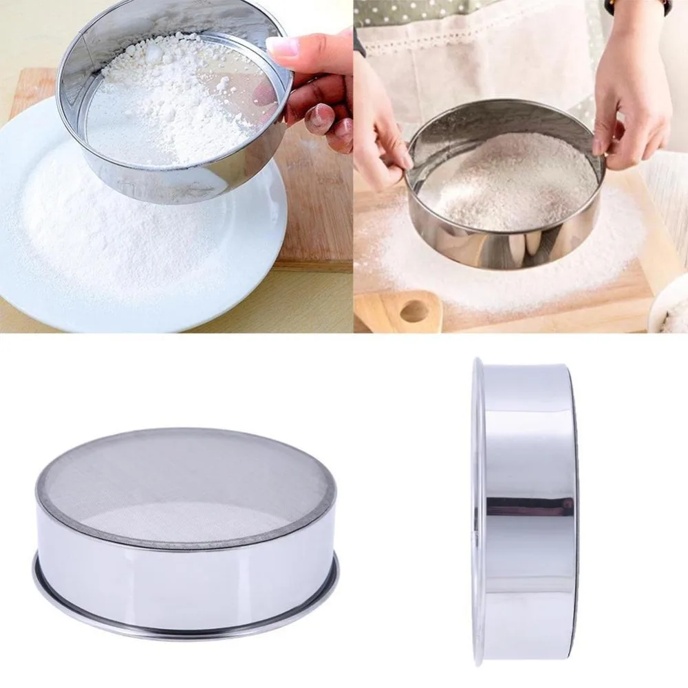 1Pc 304 Flour Sieve 60 Mesh 15cm 30cm Hand-held Stainless Steel Round Flour Sifting Sampling Sugar Sieve Baking Tool