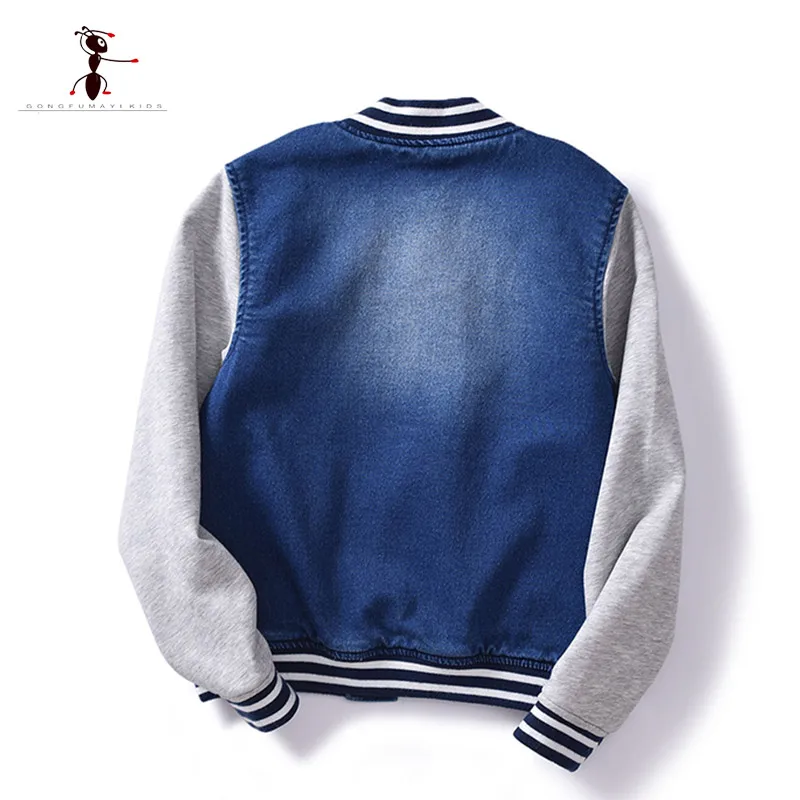 Kung Fu Ant Winter Boys Coat Cool Style Kids clothes Splice Denim Fabric Jacket Children's Coat Street Home Tops 3868