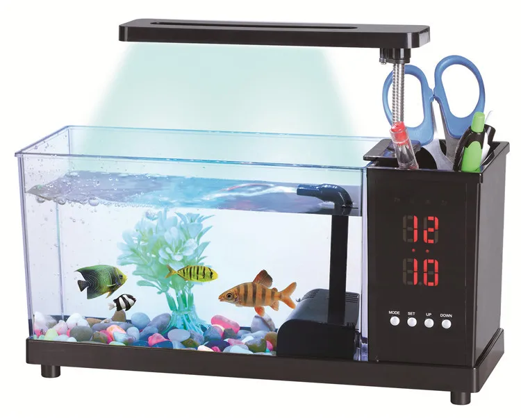 Мини-аквариум для аквариума usb-аквариум с светодиодный дисплей светодиодный экран и часы аквариум для аквариума черно-белые