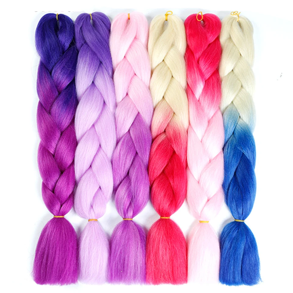 2" Ombre Jumbo косички вязанные крючком косички Прически для наращивания волос фиолетовый розовый черный синтетические волосы косички для женщин Косплей Вечерние