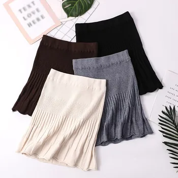 

Autumn Winter Women Skirt Fashion Knit Skirt Female Autumn Long Section High Waist Bag Hip Skirt Ruffled Skirt faldas mujer moda